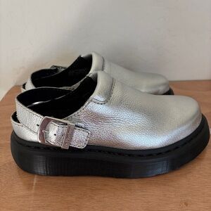 Dr. Marten's Laketen Silver  Metallic Tumbled Leather Sling Back Shoes EU37 US 6